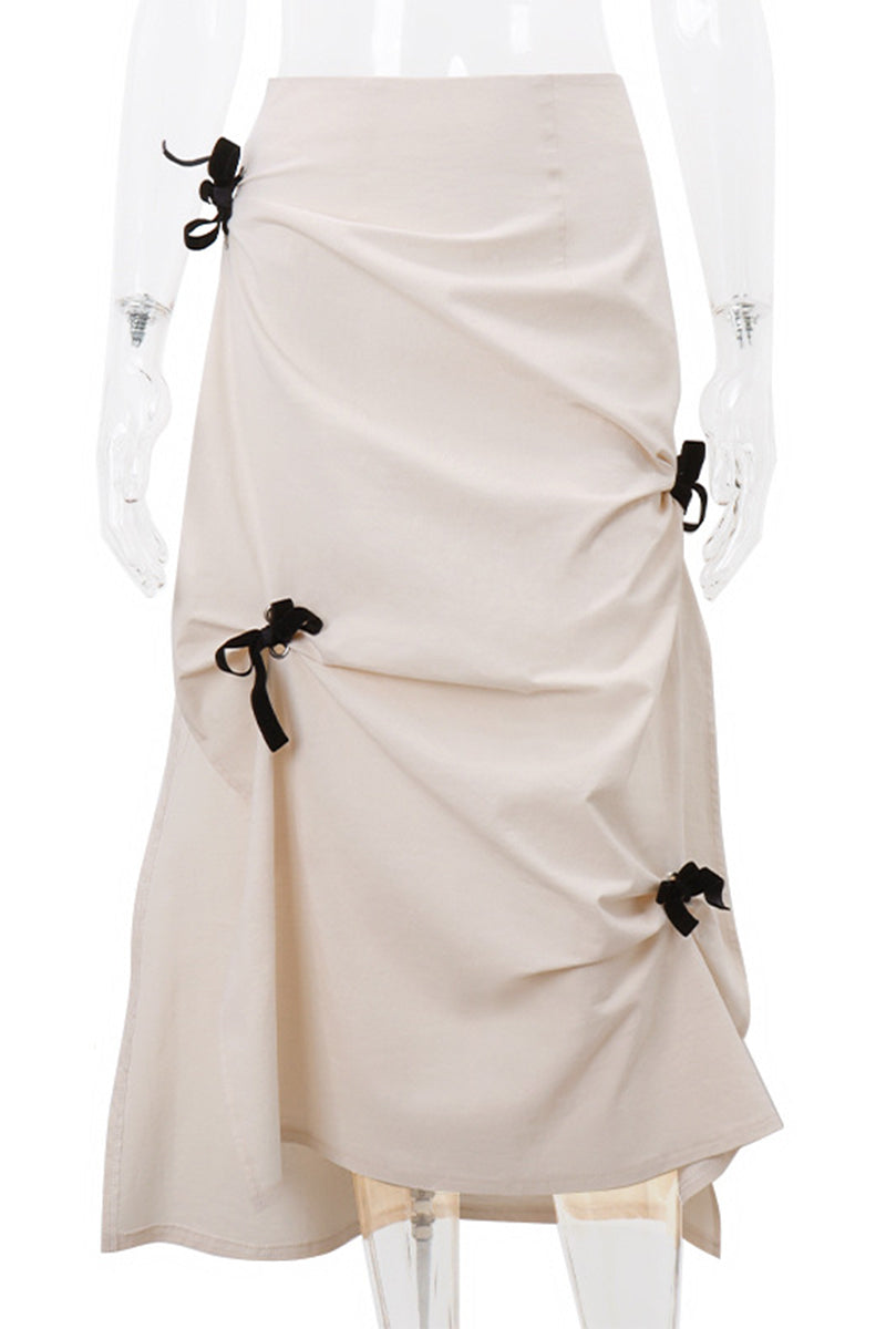 Sweet Elegant Solid Bandage With Bow High Waist Type A Solid Color Bottoms