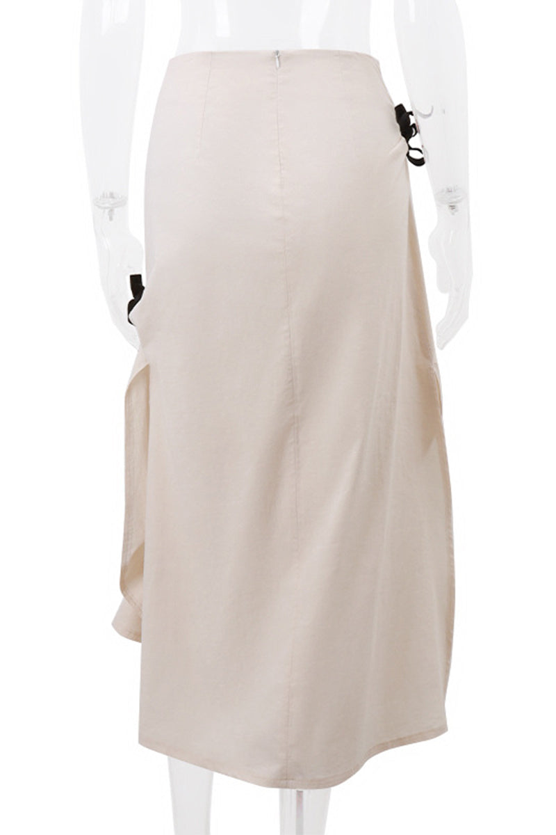 Sweet Elegant Solid Bandage With Bow High Waist Type A Solid Color Bottoms