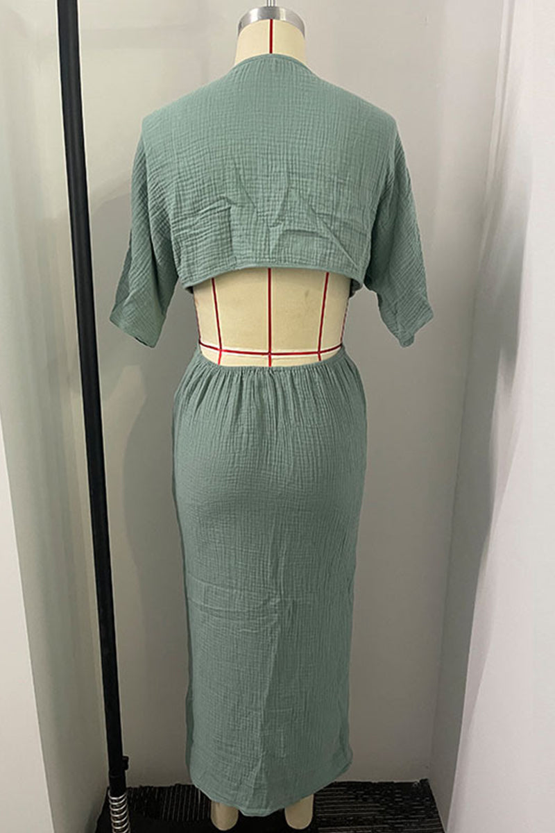Sexy, einfarbiges, ausgehöhltes Frenulum, V-Ausschnitt, One-Step-Rock-Kleid (3 Farben)