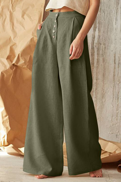 Casual Solid Patchwork Loose Mid Waist Wide Leg Solid Color Bottoms