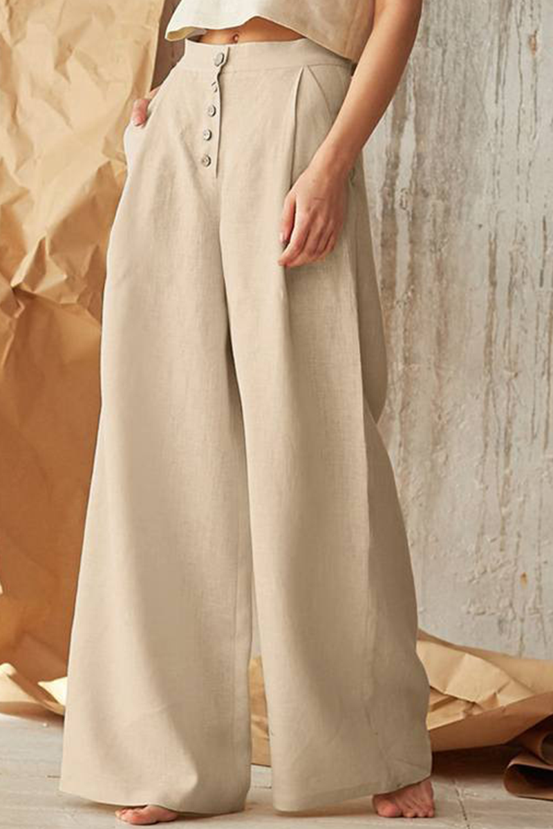 Casual Solid Patchwork Loose Mid Waist Wide Leg Solid Color Bottoms