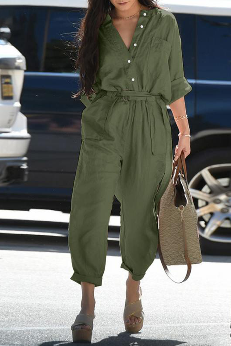 Casual Solid Patchwork Turndown Collar Harlan Jumpsuits