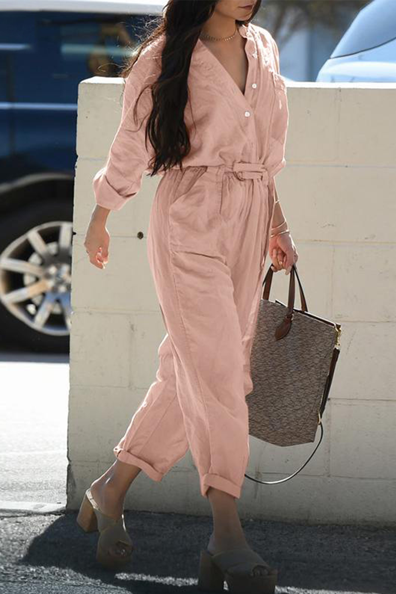 Casual Solid Patchwork Turndown Collar Harlan Jumpsuits