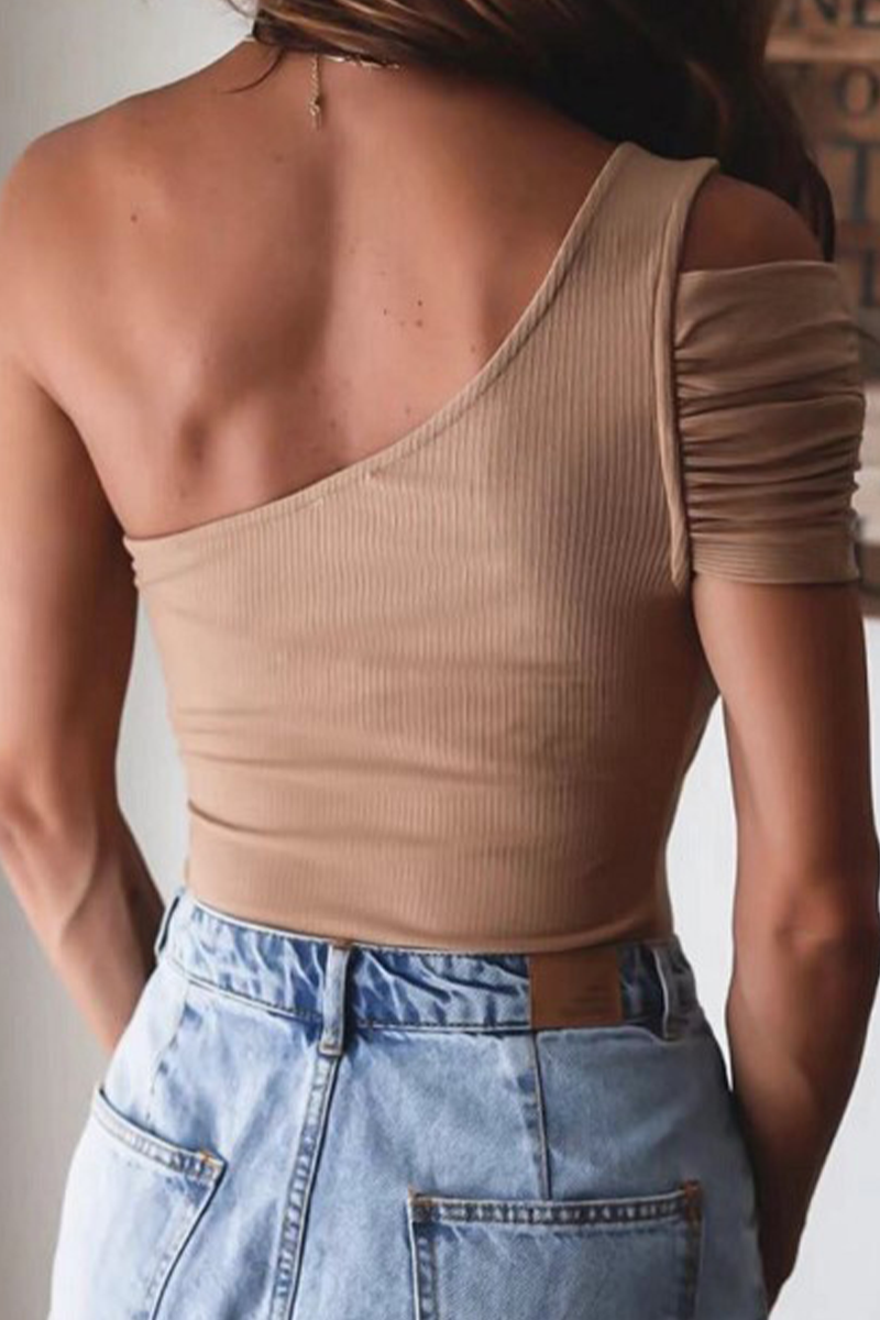Fashion Solid Patchwork One Shoulder T-Shirts