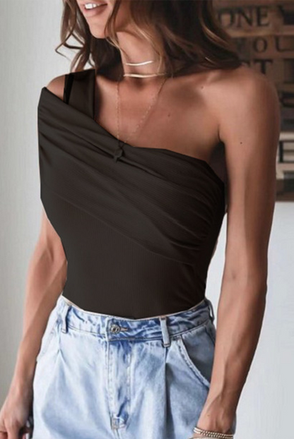 Fashion Solid Patchwork One Shoulder T-Shirts