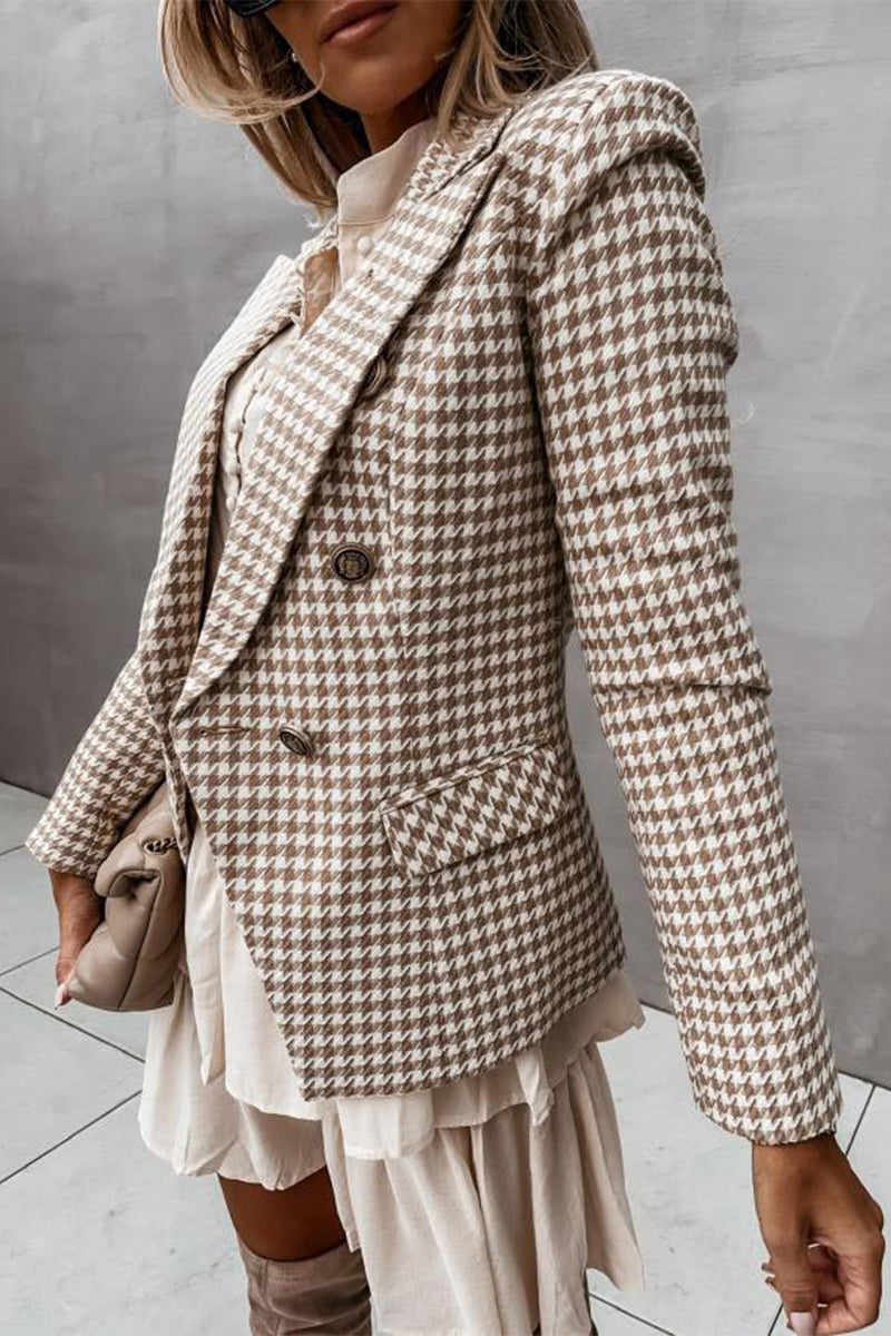Elegante Oberbekleidung mit Karomuster und Patchwork-Umschlagkragen für die Arbeit 