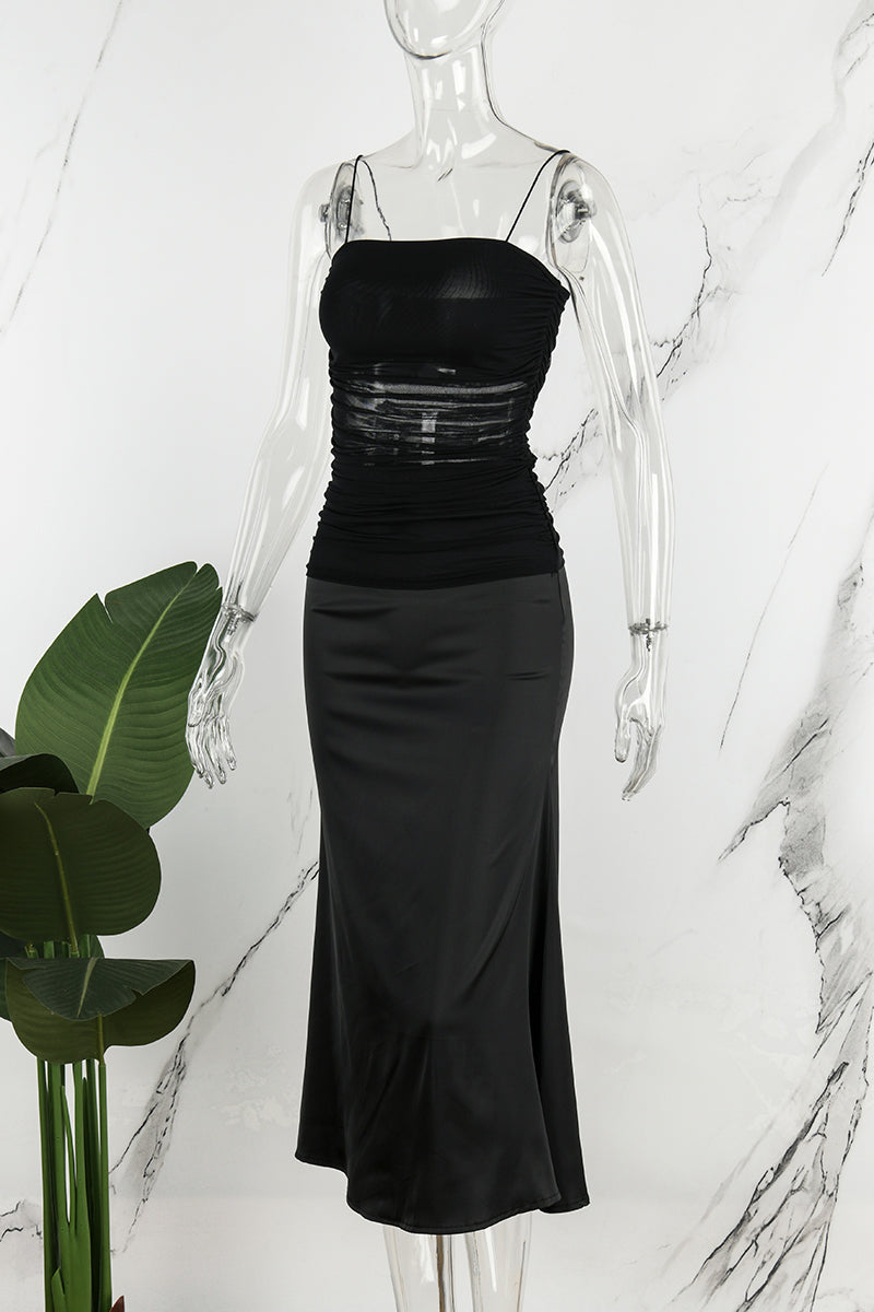 Sexy Solid Backless Square Collar Sling Dress Dresses