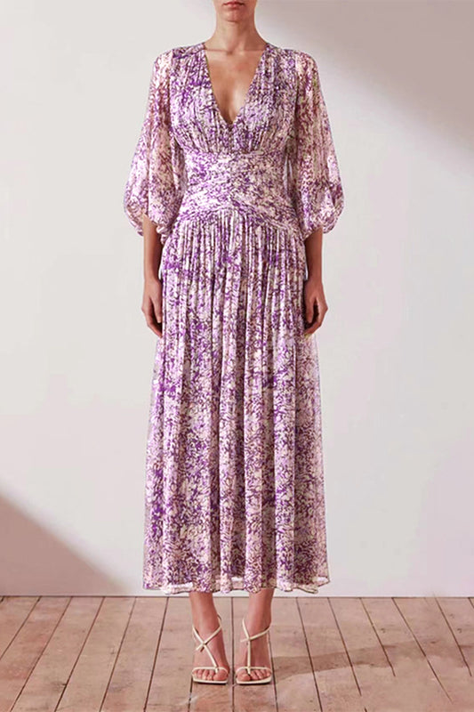 Süßes, elegantes Kleid mit Blumenmuster und V-Ausschnitt 