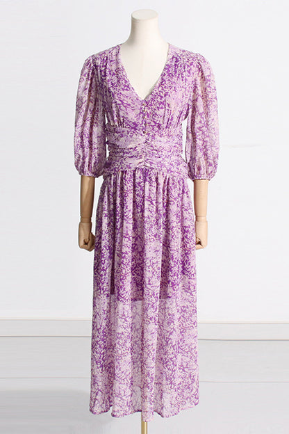 Süßes, elegantes Kleid mit Blumenmuster und V-Ausschnitt 