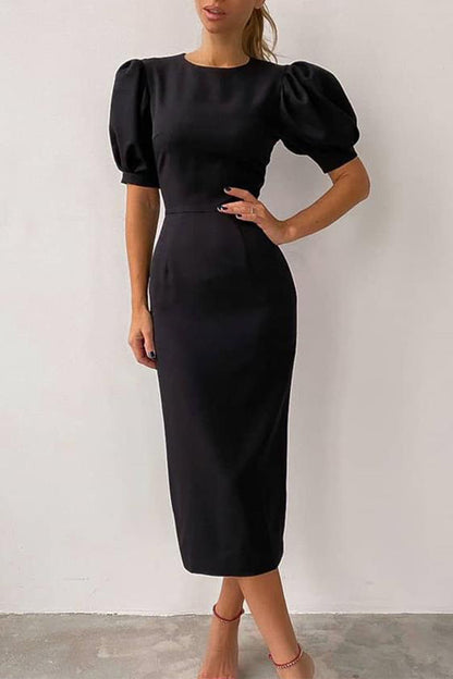 Elegante, einfarbige Patchwork-Kleider mit Rundhalsausschnitt in A-Linie 