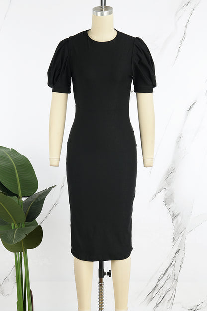 Elegante, einfarbige Patchwork-Kleider mit Rundhalsausschnitt in A-Linie 