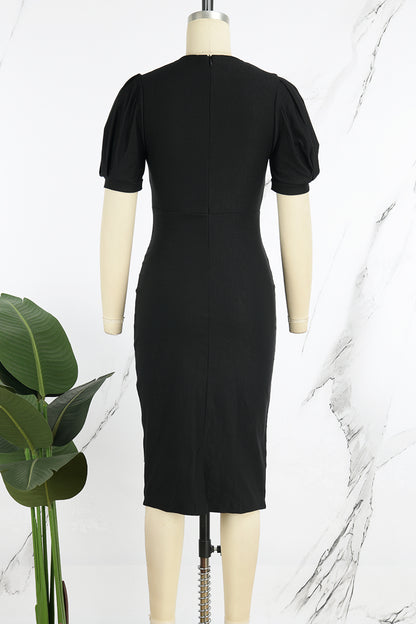 Elegante, einfarbige Patchwork-Kleider mit Rundhalsausschnitt in A-Linie 