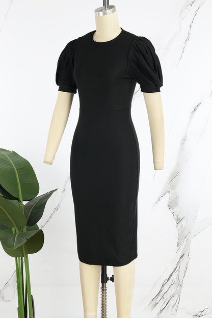 Elegante, einfarbige Patchwork-Kleider mit Rundhalsausschnitt in A-Linie 