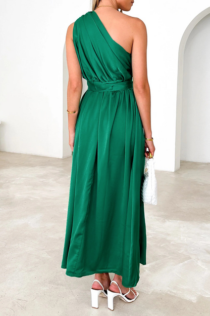 Sexy, einfarbiges, rückenfreies Kleid mit schrägem Kragen und Taille 