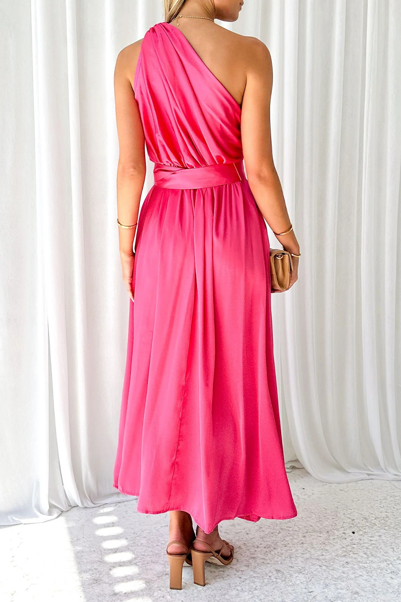 Sexy, einfarbiges, rückenfreies Kleid mit schrägem Kragen und Taille 