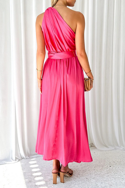 Sexy, einfarbiges, rückenfreies Kleid mit schrägem Kragen und Taille 