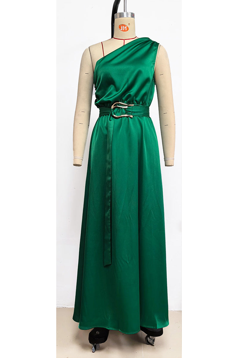 Sexy, einfarbiges, rückenfreies Kleid mit schrägem Kragen und Taille 