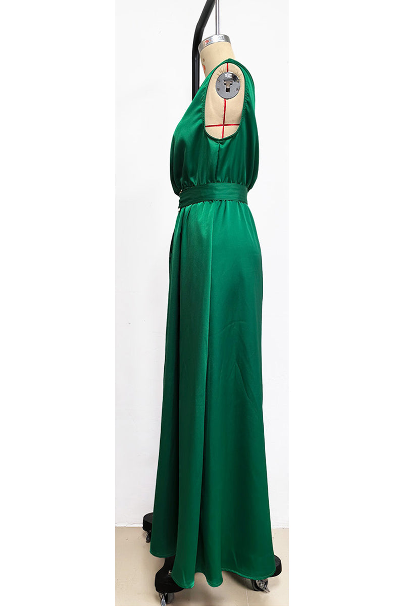 Sexy, einfarbiges, rückenfreies Kleid mit schrägem Kragen und Taille 