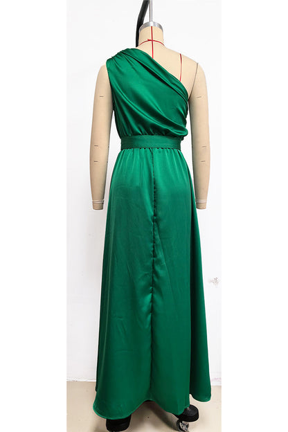 Sexy, einfarbiges, rückenfreies Kleid mit schrägem Kragen und Taille 