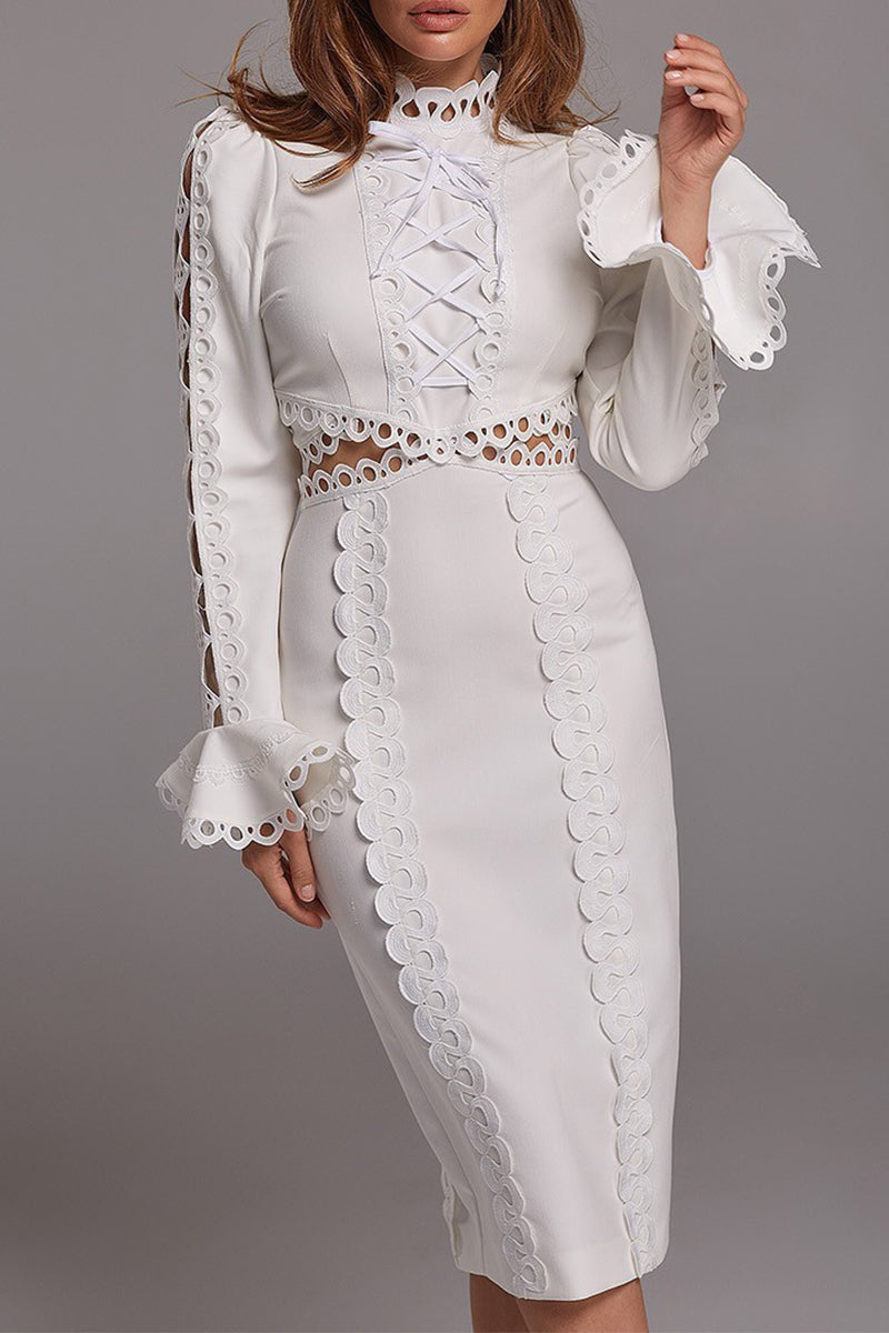 Prominente Elegante Prinzessinnenkleider aus massiver Spitze mit ausgehöhltem Rollkragen 