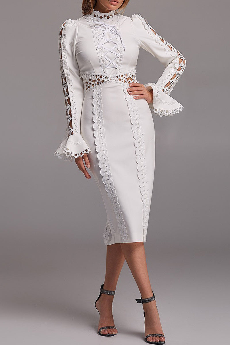 Prominente Elegante Prinzessinnenkleider aus massiver Spitze mit ausgehöhltem Rollkragen 