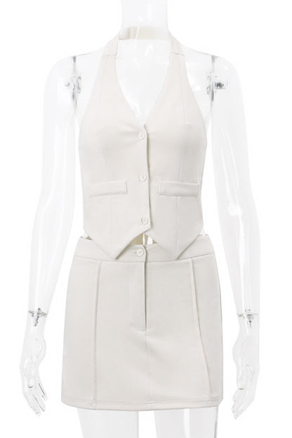 Sexy British Style Solid Backless Halter Sleeveless Two Pieces