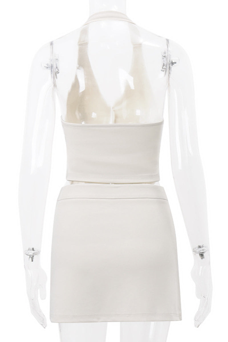 Sexy British Style Solid Backless Halter Sleeveless Two Pieces