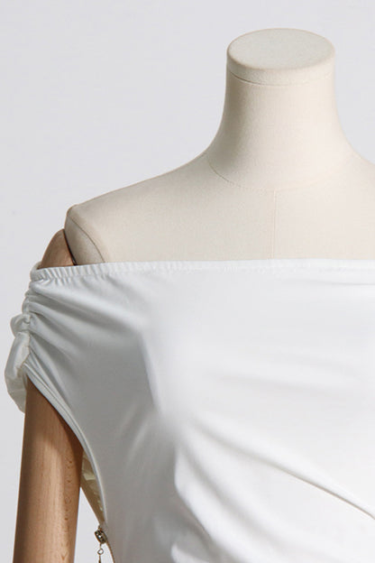 Sexy formelle, einfarbige, schulterfreie Abendkleider mit Falten 