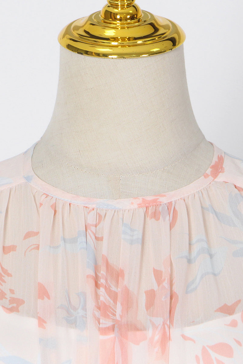 Süßes, elegantes Blumenvolant-Falten-O-Ausschnitt-Kleid mit unregelmäßigem Kleid 
