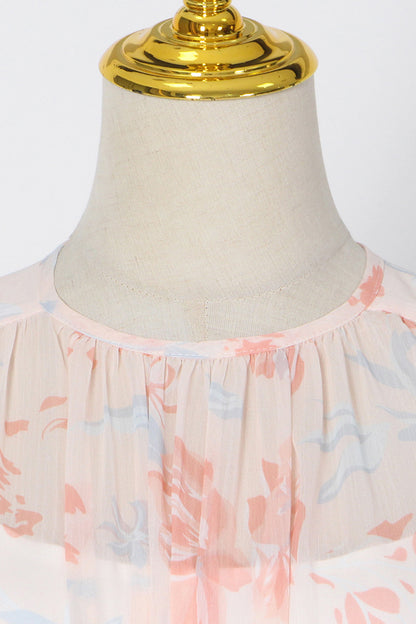 Süßes, elegantes Blumenvolant-Falten-O-Ausschnitt-Kleid mit unregelmäßigem Kleid 