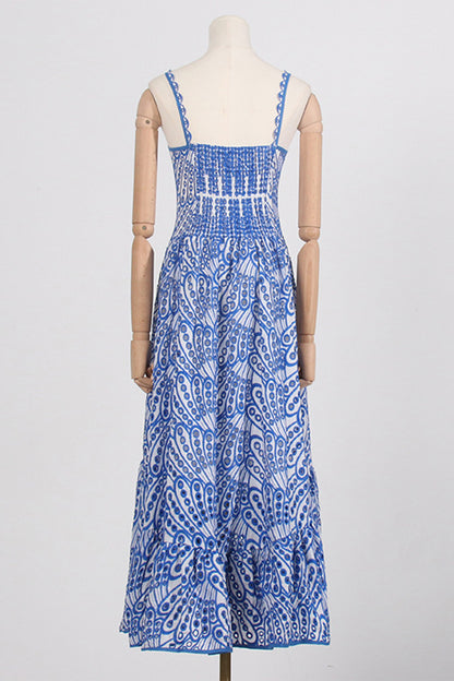 Süßes, elegantes, solides, ausgehöhltes Patchwork-Kleid mit quadratischem Kragen und Sling-Kleid 