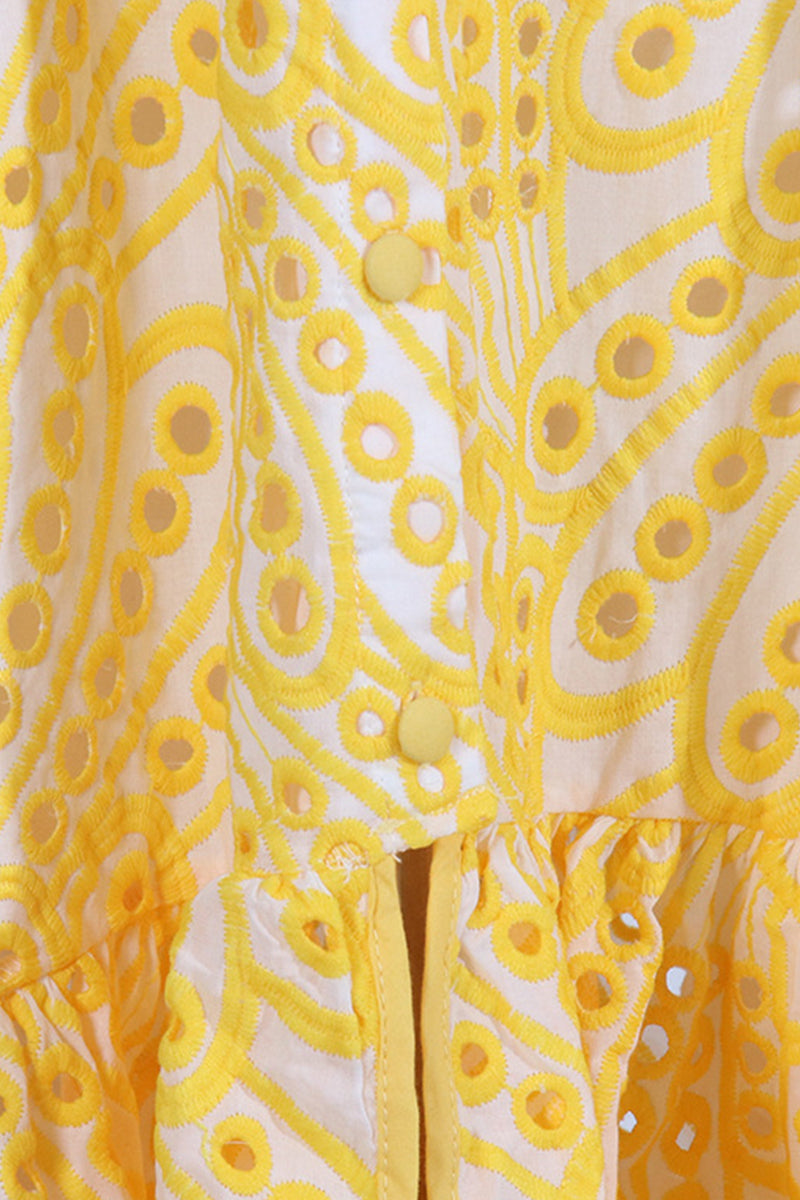 Süßes, elegantes, solides, ausgehöhltes Patchwork-Kleid mit quadratischem Kragen und Sling-Kleid 