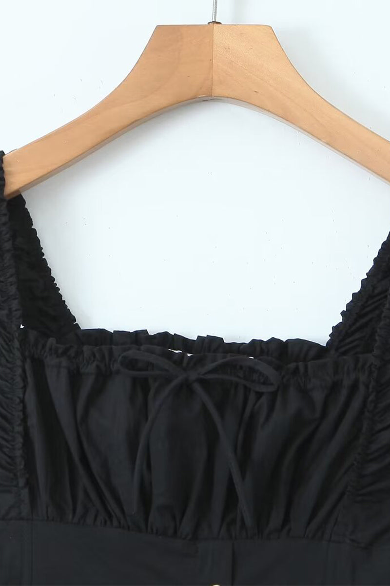 Sexy Urlaub Solide Schnalle Falten Quadrat Kragen Taille Rock Kleider 