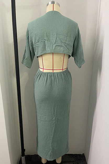 Sexy, einfarbiges, ausgehöhltes Frenulum, V-Ausschnitt, One-Step-Rock-Kleid (3 Farben) 