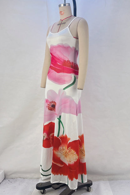 Sexy Casual Print Rückenfreie Spaghettiträger Lange Kleider 