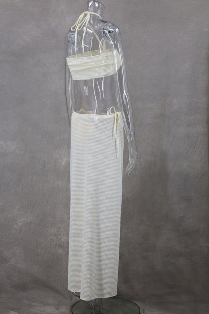 Sexy Dreiteiliges Set mit einfarbigem Bandage-Ausschnitt, rückenfrei, Schlitz, Neckholder, ärmellos 