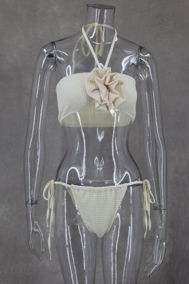 Sexy Dreiteiliges Set mit einfarbigem Bandage-Ausschnitt, rückenfrei, Schlitz, Neckholder, ärmellos 