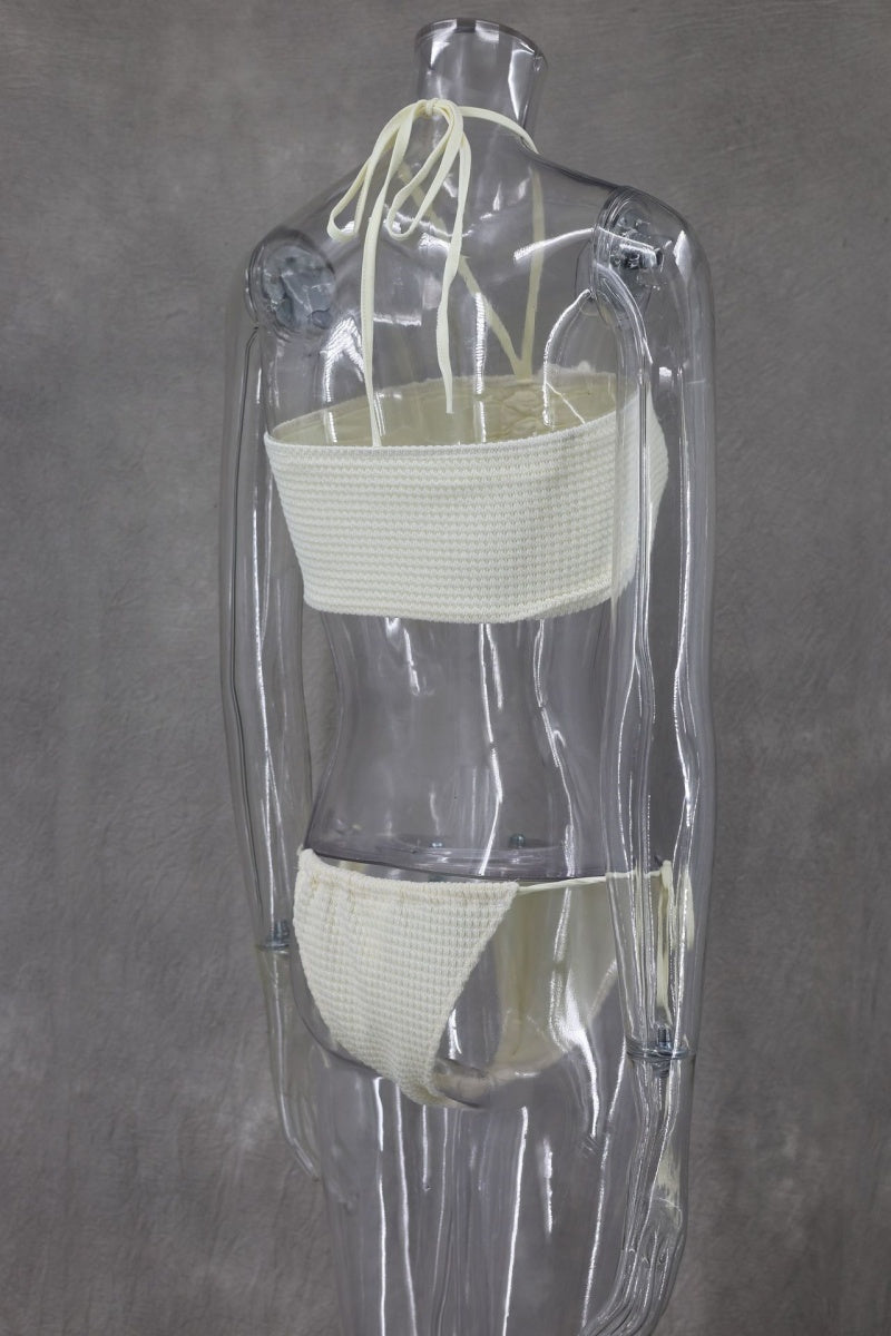 Sexy Dreiteiliges Set mit einfarbigem Bandage-Ausschnitt, rückenfrei, Schlitz, Neckholder, ärmellos 