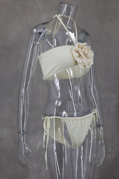 Sexy Dreiteiliges Set mit einfarbigem Bandage-Ausschnitt, rückenfrei, Schlitz, Neckholder, ärmellos 