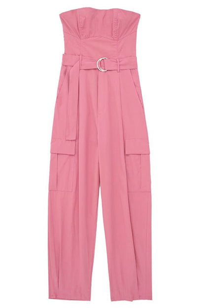 Sexy Street Einfarbige, trägerlose Jumpsuits mit Taschen in normaler Länge 