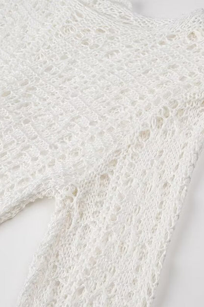 Robes jupe une étape sexy à col rond et pompon ajouré de couleur unie 