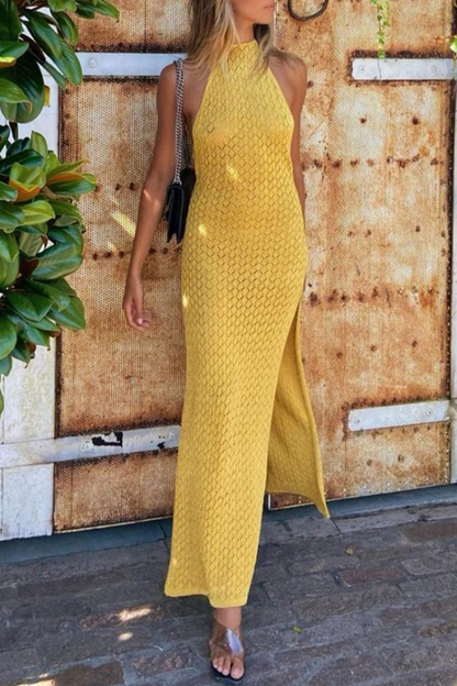 Robes de plage sexy à lacets et dos nu avec fente de couleur unie 