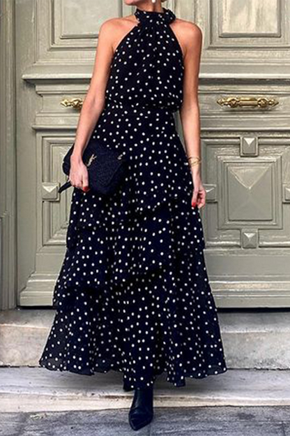 Street Daily Polka Dot Rüschen Reißverschluss Neckholder Ärmellose Kleider 