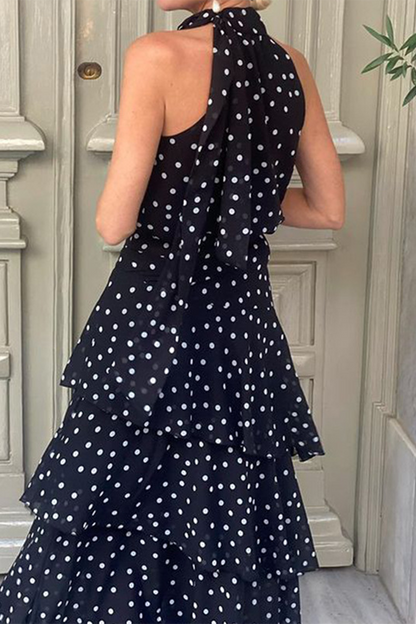 Street Daily Polka Dot Rüschen Reißverschluss Neckholder Ärmellose Kleider 