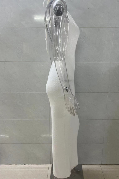 Robes jupe une étape sexy à lacets de couleur unie dos nu licou 