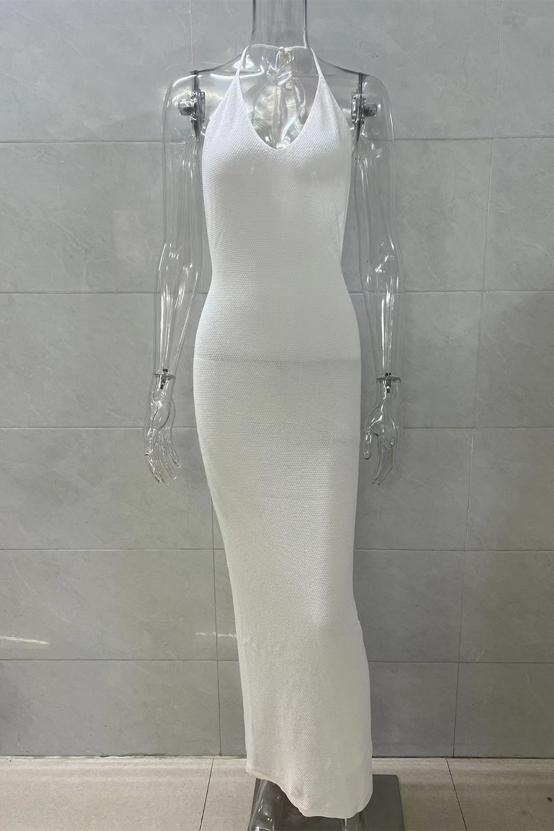 Robes jupe une étape sexy à lacets de couleur unie dos nu licou 
