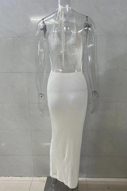 Robes jupe une étape sexy à lacets de couleur unie dos nu licou 