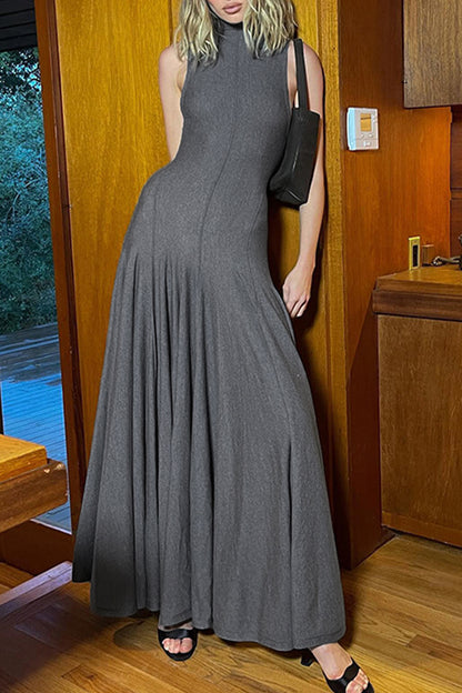 Sexy Street Backless Pleated Mandarin Collar Pleated Dresses