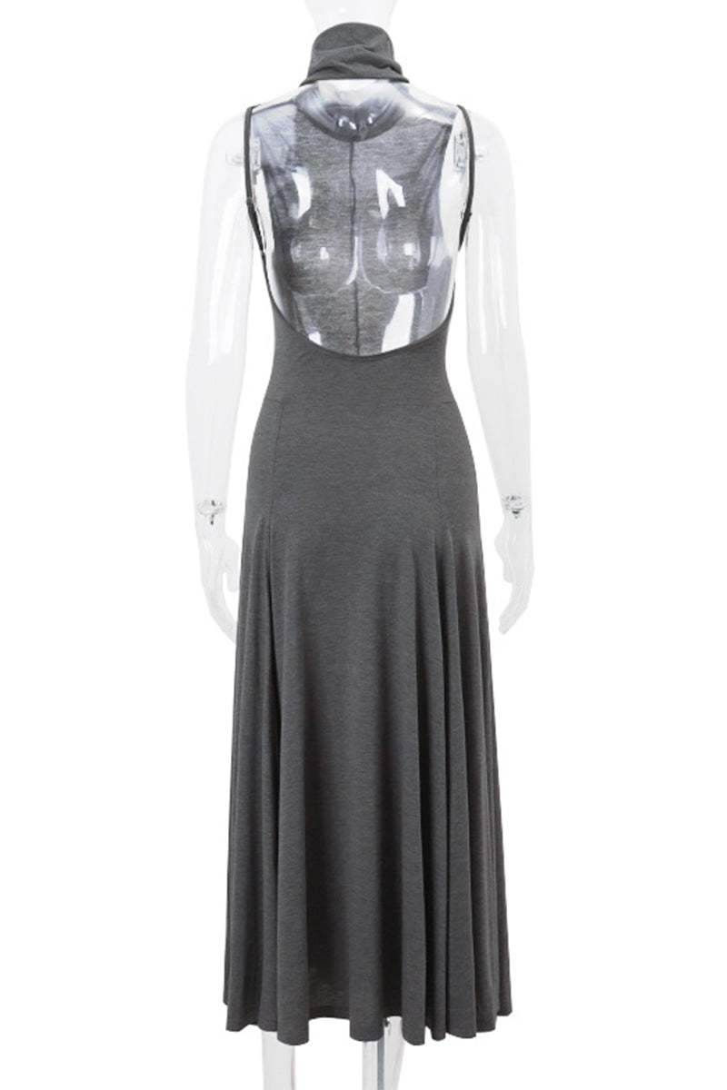 Sexy Street Backless Pleated Mandarin Collar Pleated Dresses