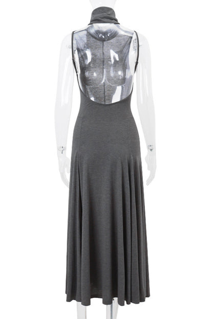 Sexy Street Backless Pleated Mandarin Collar Pleated Dresses